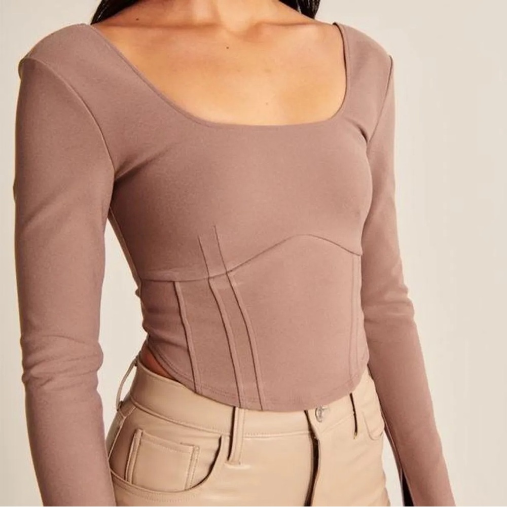 Abercrombie & Fitch Long Sleeve Corset Scoop Neck Top